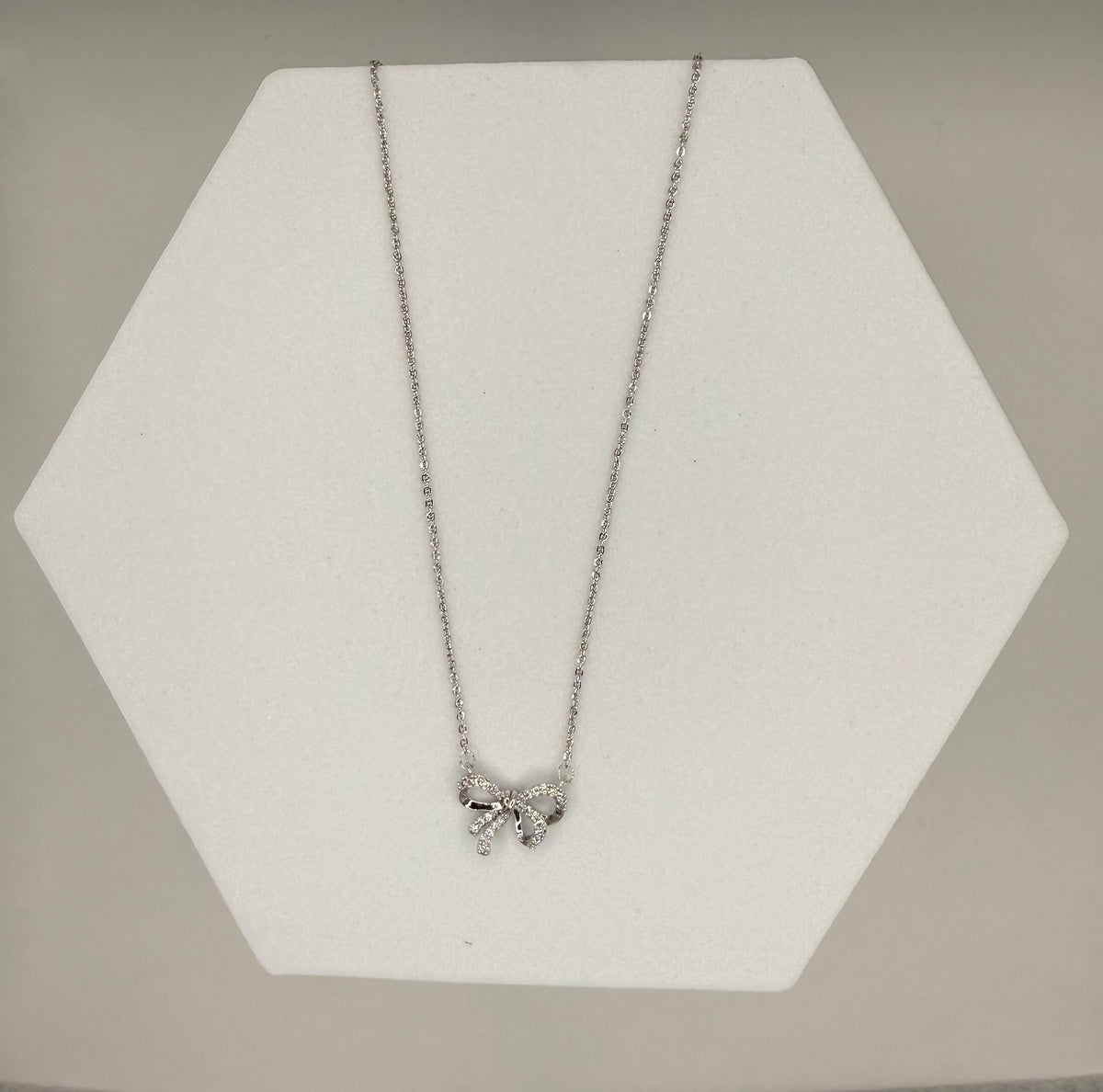 Glitter Bow Pendant Chain Necklace