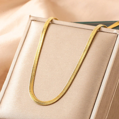 Gold Plated Anti Tarnish Flat Snake Chain Necklace
