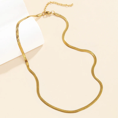 Gold Plated Anti Tarnish Flat Snake Chain Necklace