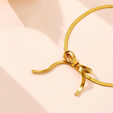 Gold Plated Anti Tarnish Infinity Bow Choker Necklace