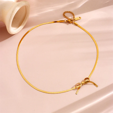 Gold Plated Anti Tarnish Infinity Bow Choker Necklace