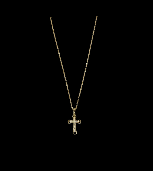 Gold Tone Pave Cross Pendant Necklace