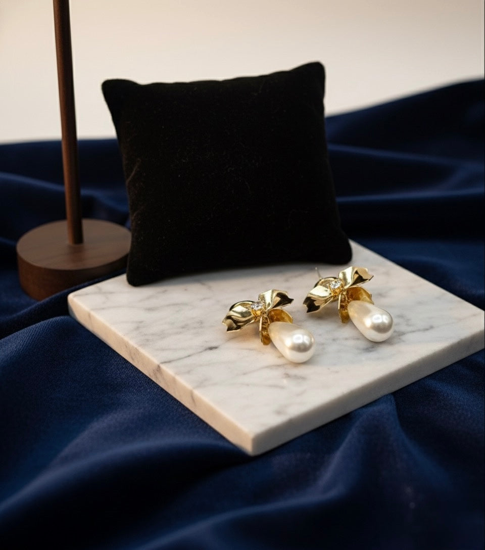 Golden Petal Pearl Drops Earring