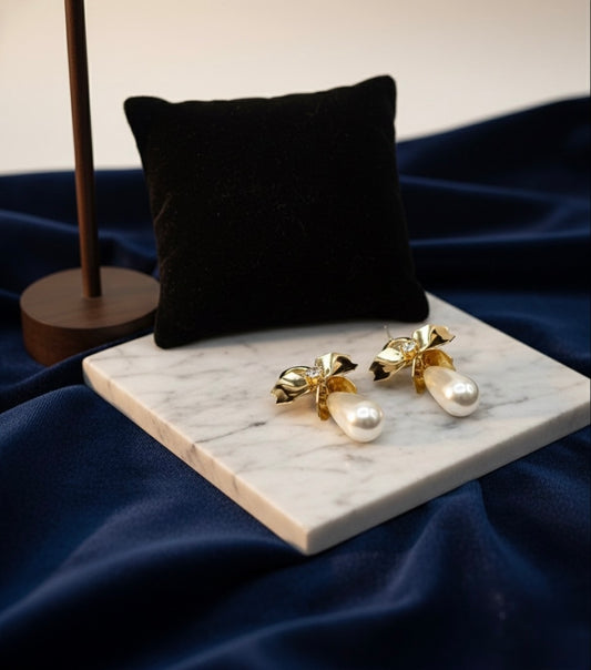 Golden Petal Pearl Drops Earring