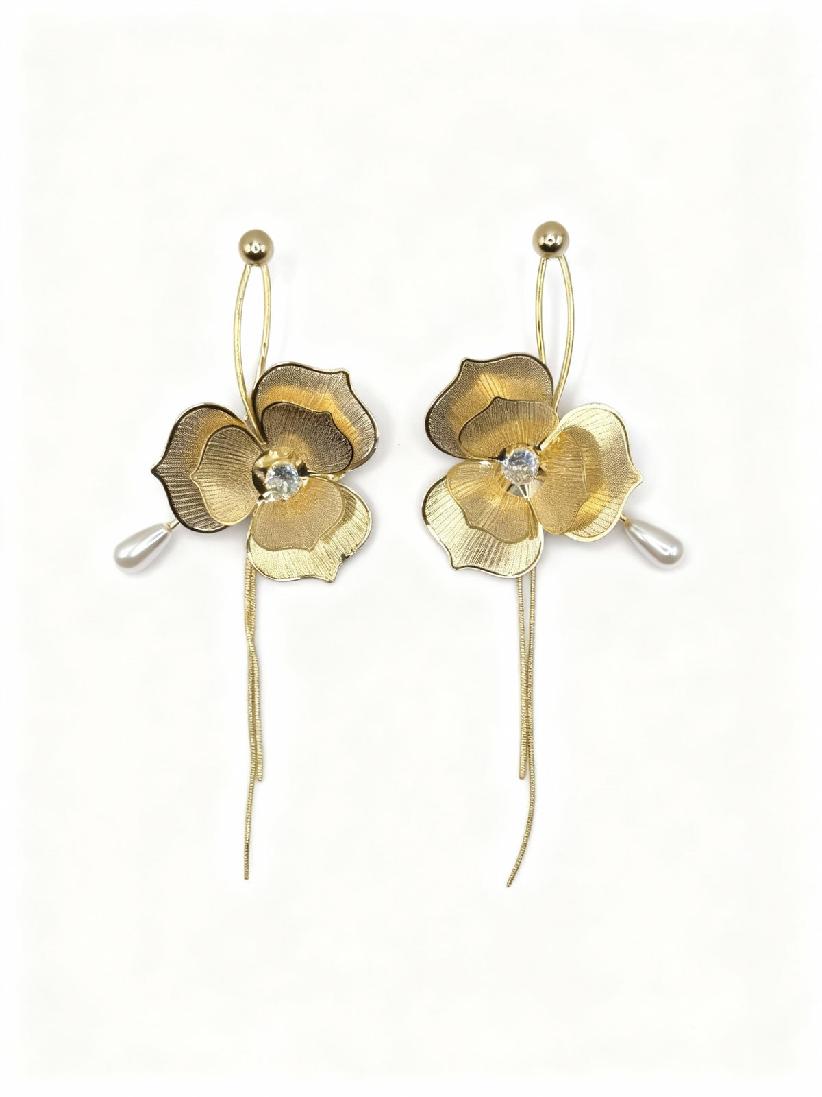 Metallic Flower Tassel Long Earring