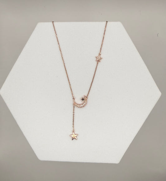Moonlit Star Drop Rose Gold Necklace