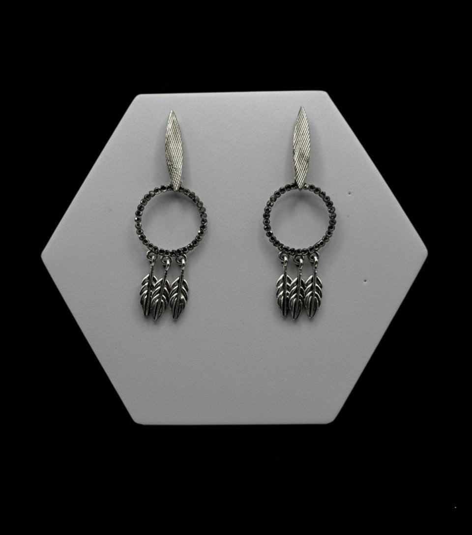 Oxidised Leaf Drop Earring