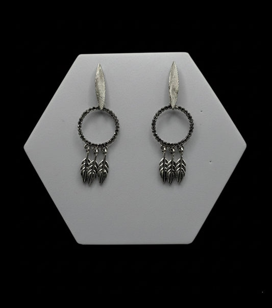 Oxidised Leaf Drop Earring