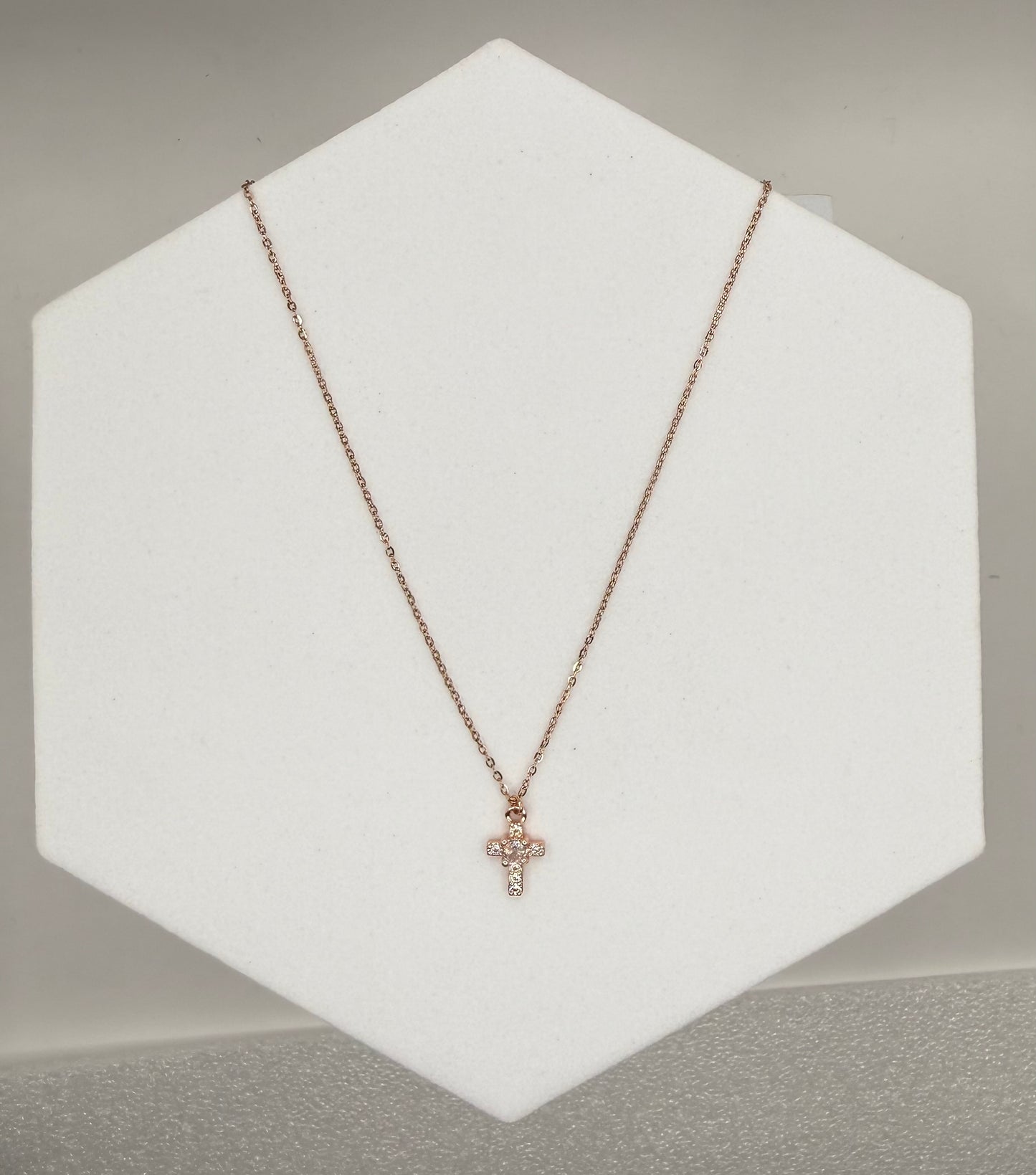Rose Gold Small Cross Pendant Necklace