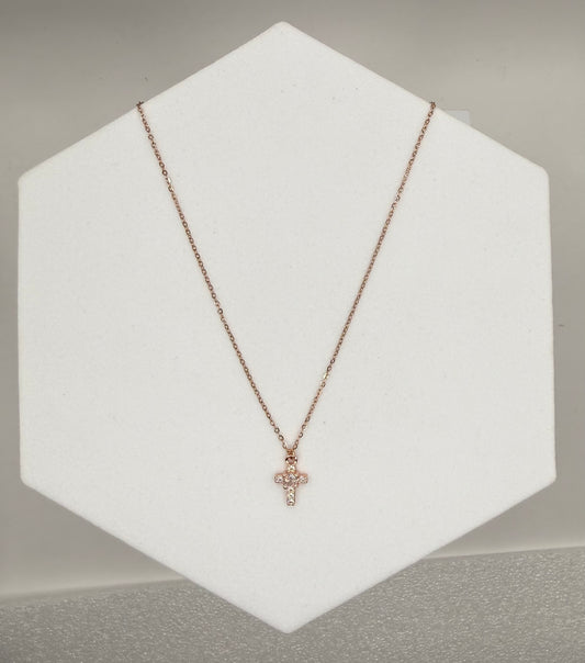 Rose Gold Small Cross Pendant Necklace