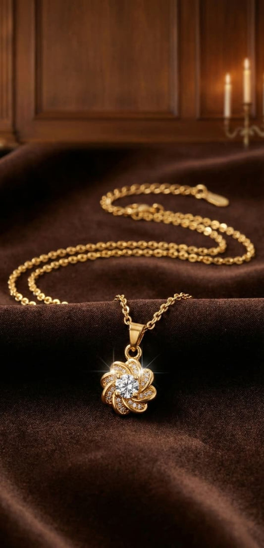 Rotating Flower Pendant Necklace