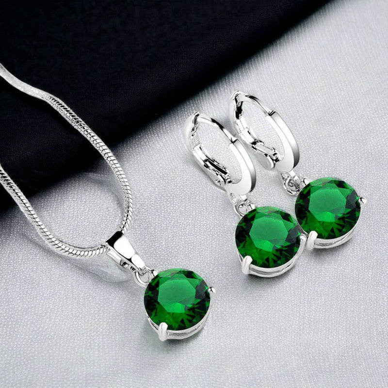 Silver Plated CZ Stone Studded Anti Tarnish Pendant Set