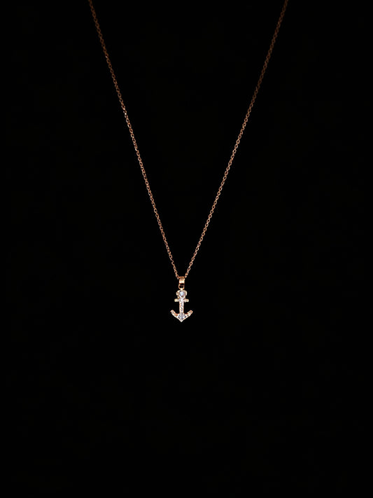 Sparkle Anchor Pendant Rose Gold Necklace
