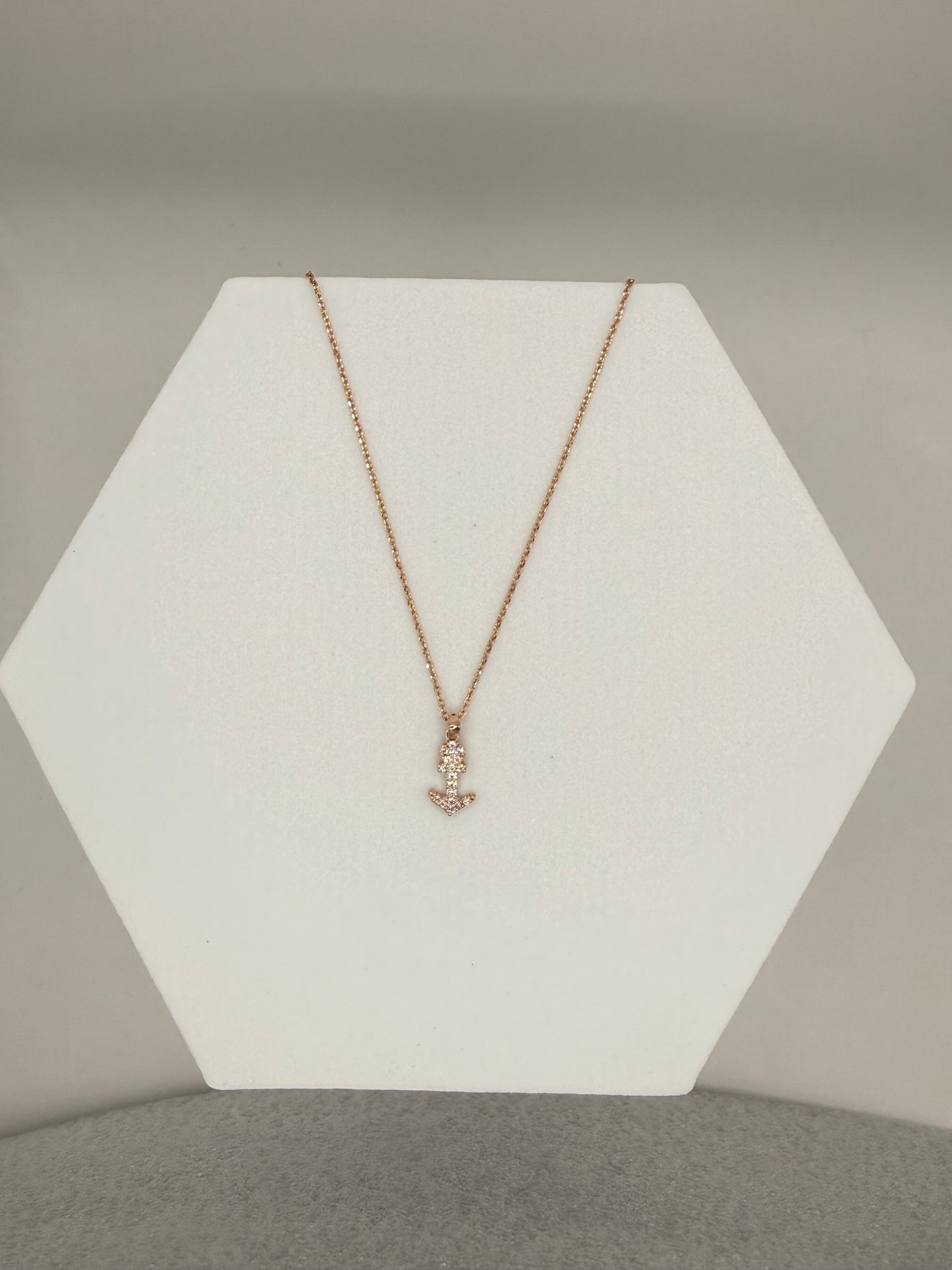 Sparkle Anchor Pendant Rose Gold Necklace