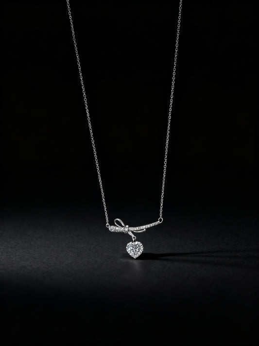 Sparkle Bow Heart Chain Necklace