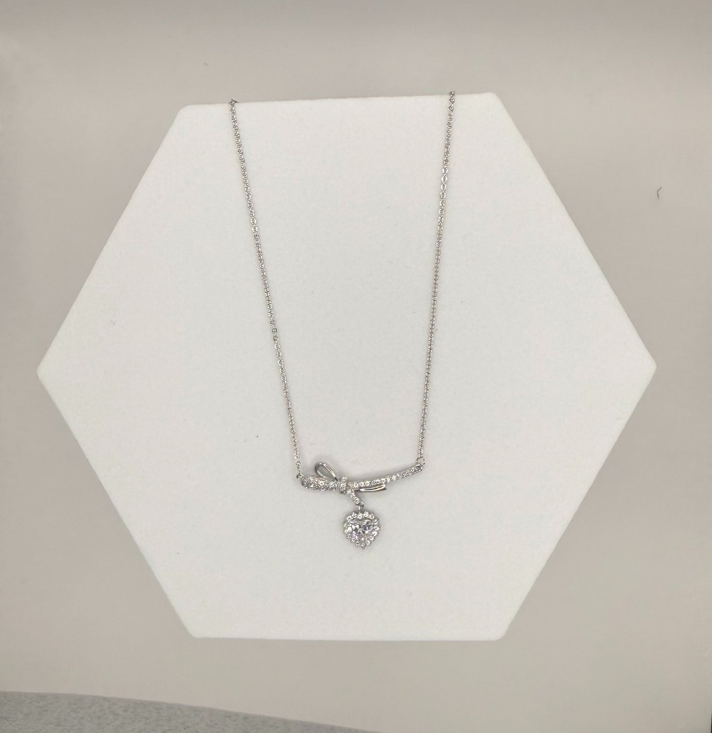 Sparkle Bow Heart Chain Necklace