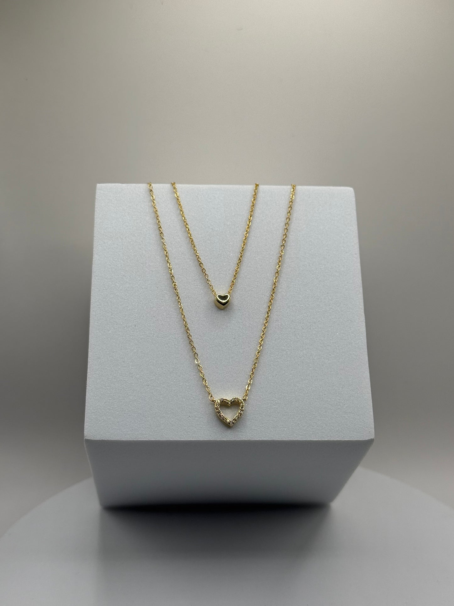 Two Layer Heart Chain Pendant Necklace