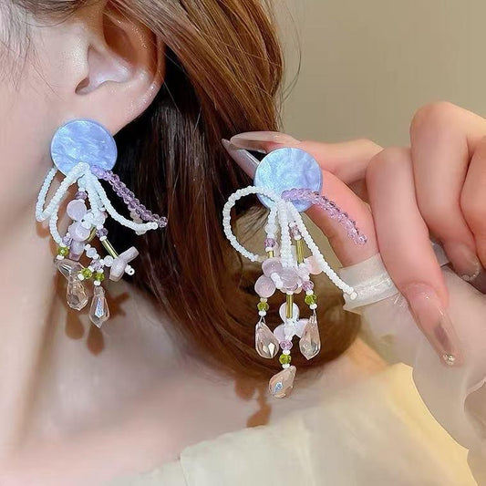 Beaded Iridescent Drop Earring