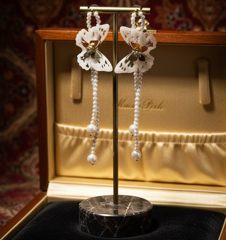 Butterfly Pearl Long Earring
