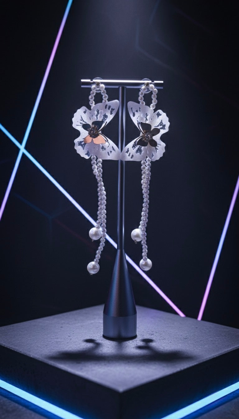 Butterfly Pearl Long Earring