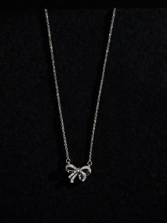 Glitter Bow Pendant Chain Necklace