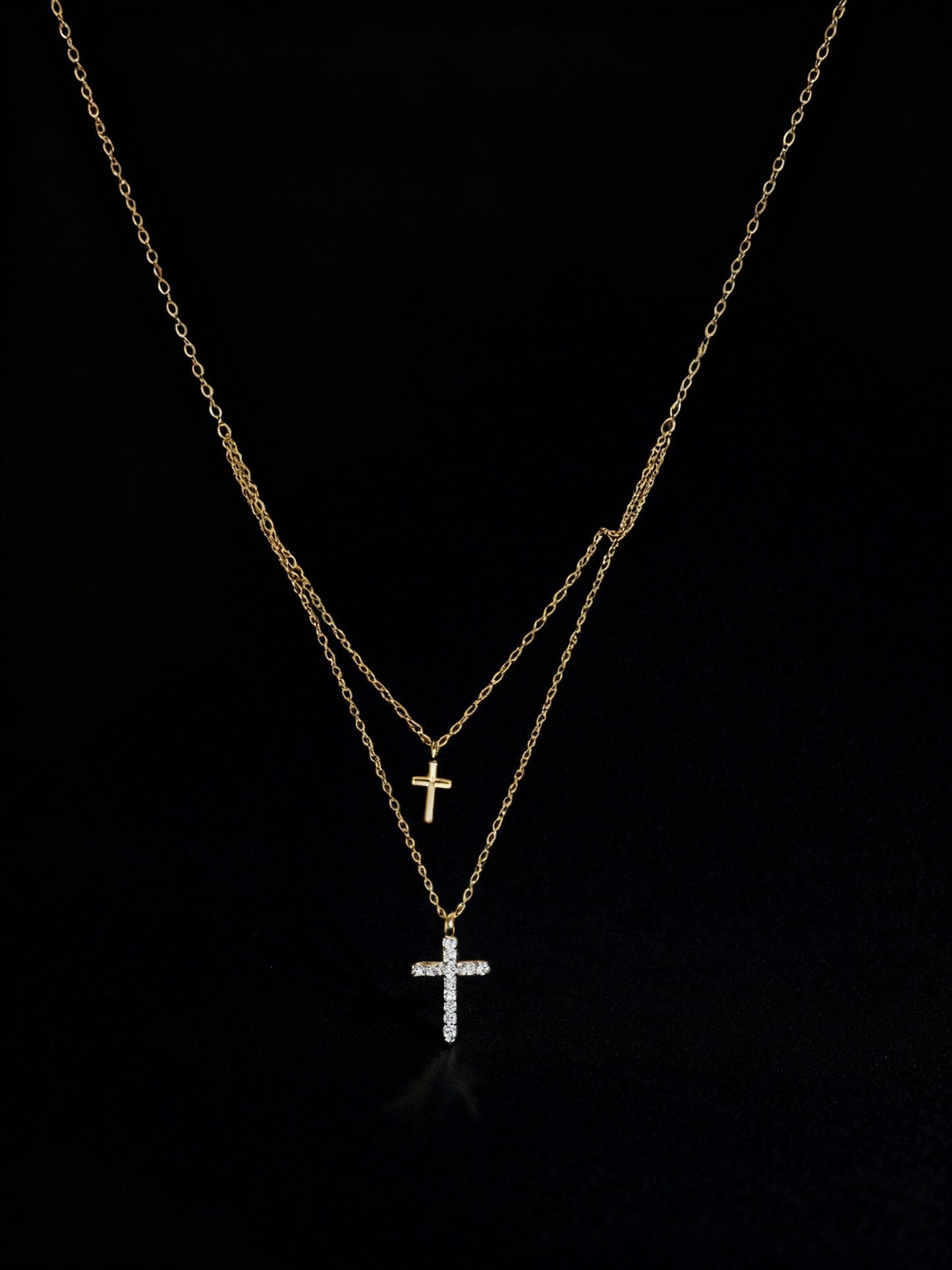 Gold Double Cross Pendant Necklace
