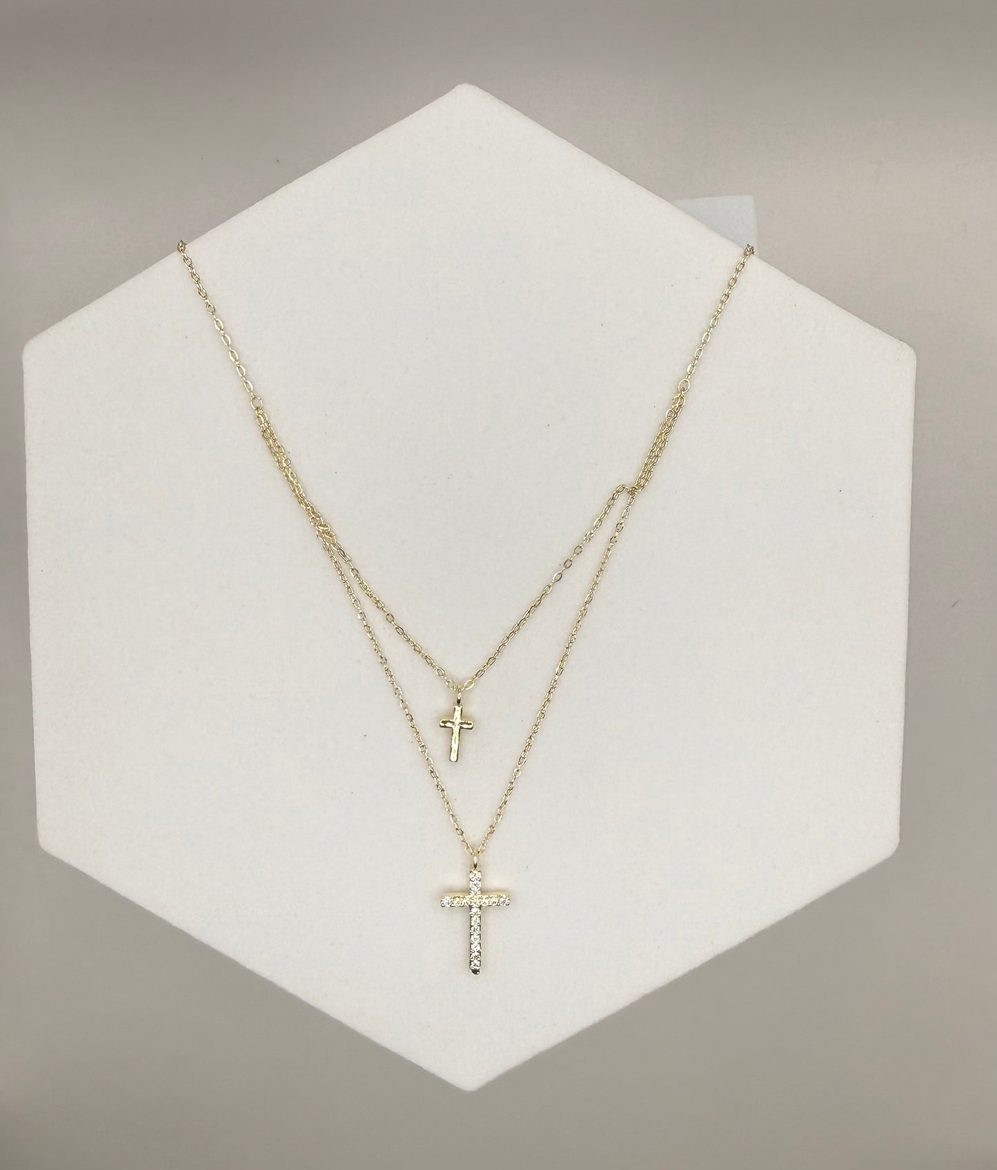 Gold Double Cross Pendant Necklace