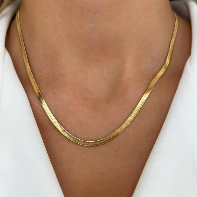 Gold Plated Anti Tarnish Flat Snake Chain Necklace