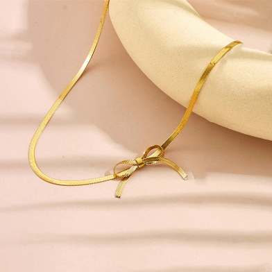 Gold Plated Anti Tarnish Infinity Bow Choker Necklace