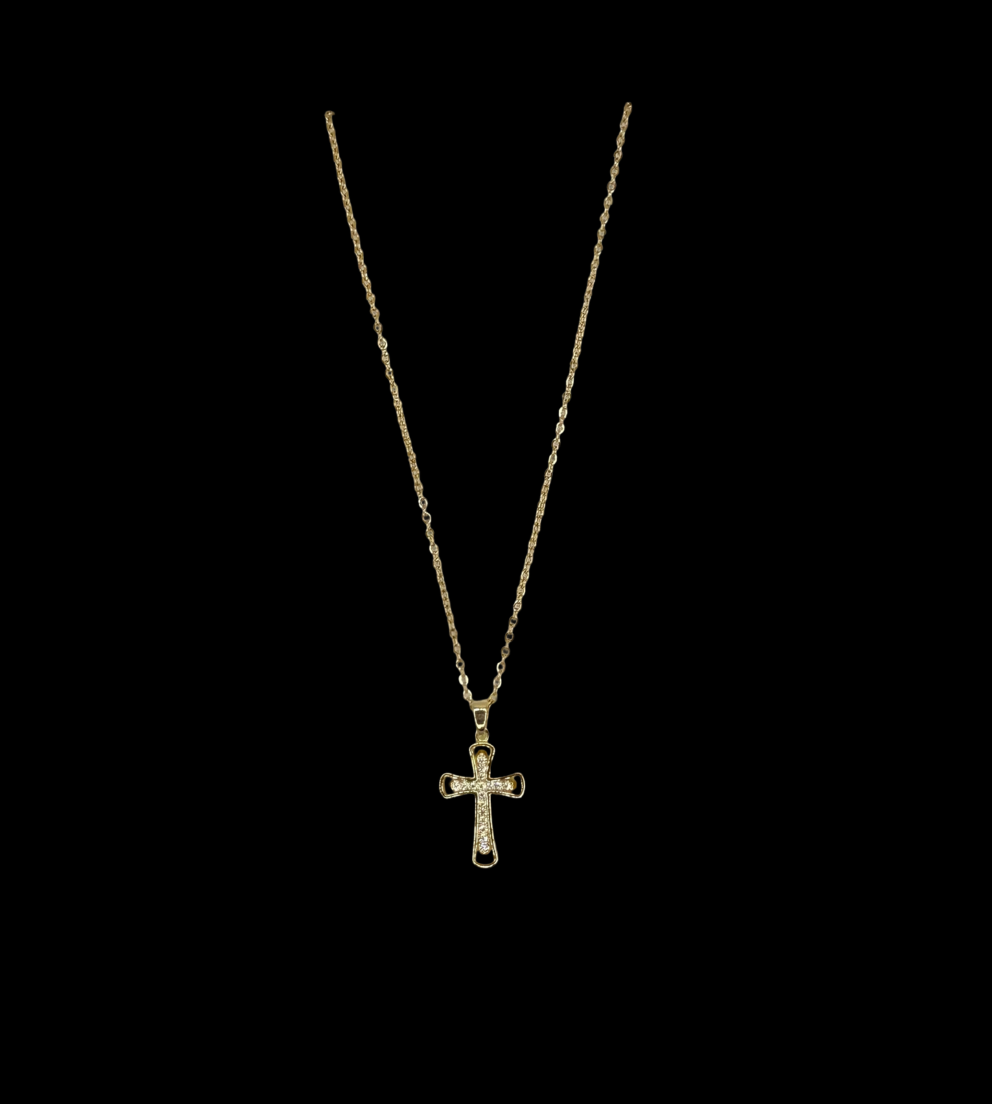 Gold Tone Pave Cross Pendant Necklace