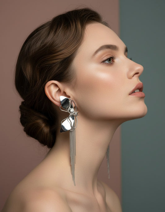 Metallic Butterfly Dangle Long Earring