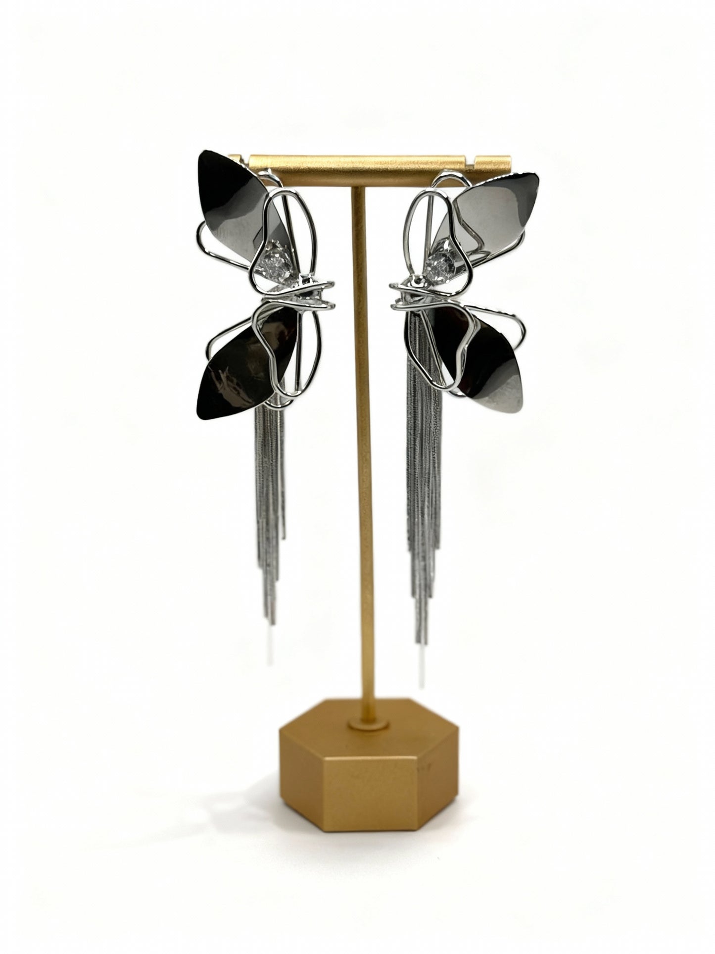 Metallic Butterfly Dangle Long Earring