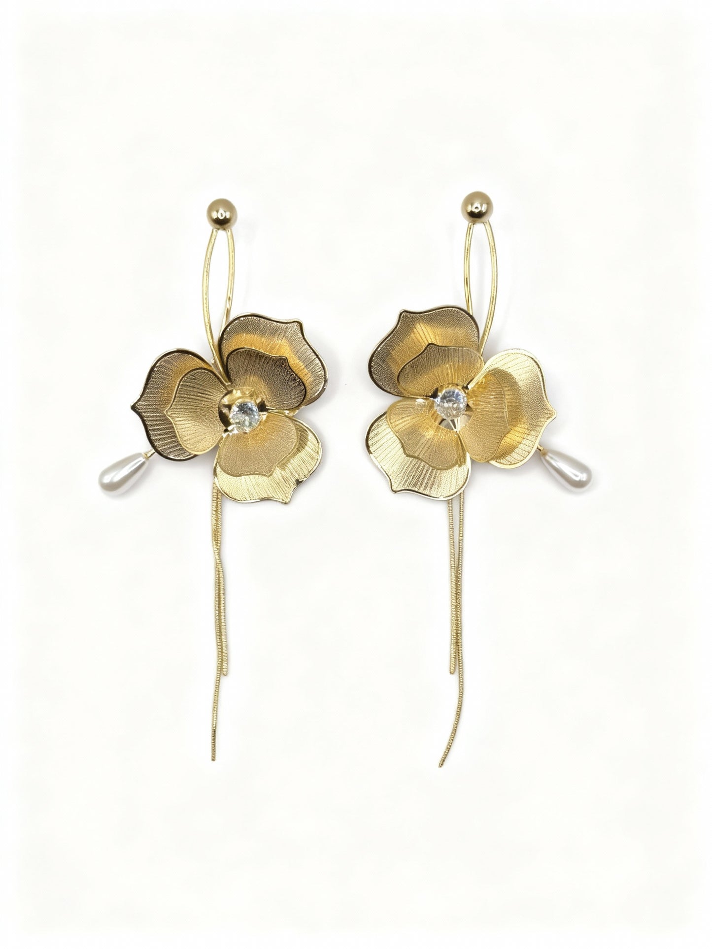 Metallic Flower Tassel Long Earring
