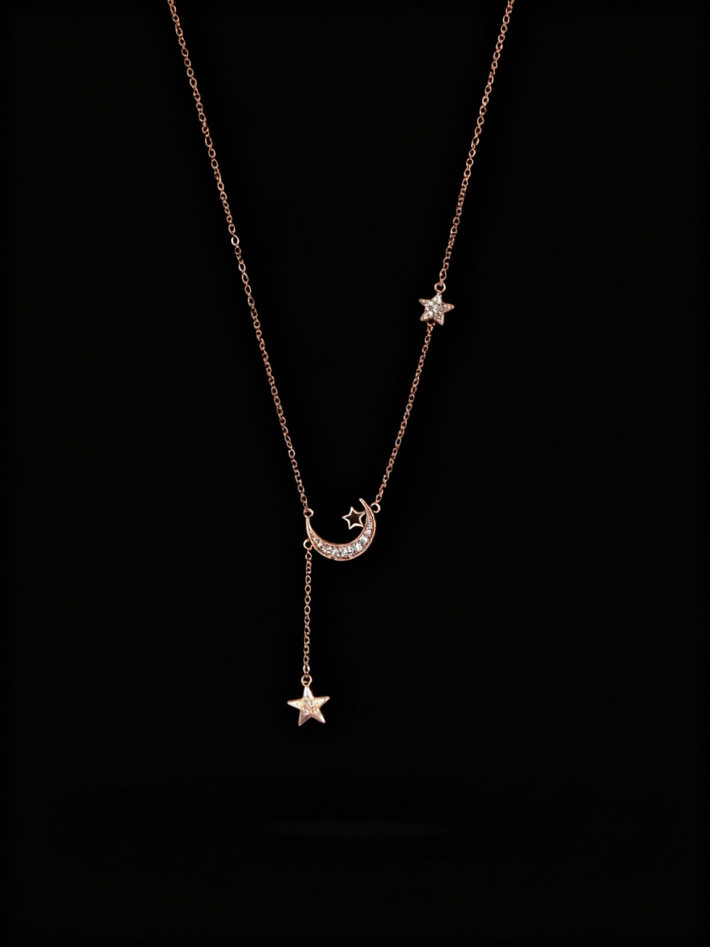 Moonlit Star Drop Rose Gold Necklace