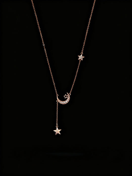 Moonlit Star Drop Rose Gold Necklace
