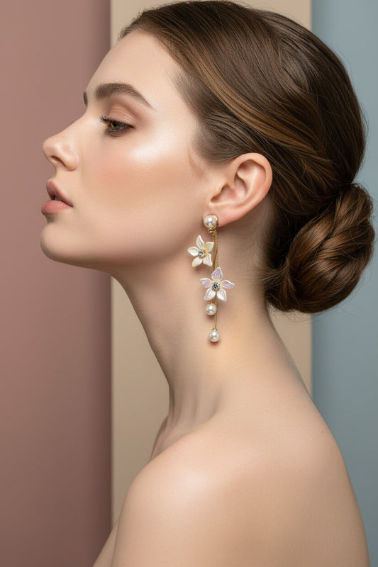 Mother Of Pearl Flower Long Earring