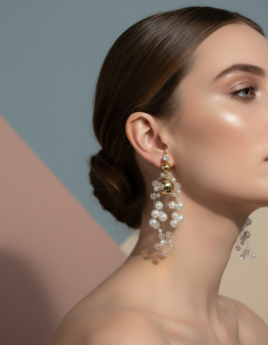Pearl Cluster Long Earring