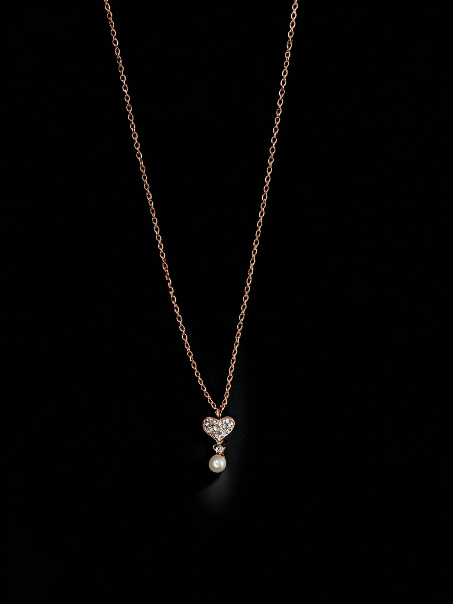 Rose Gold Pave Heart and Drop Necklace
