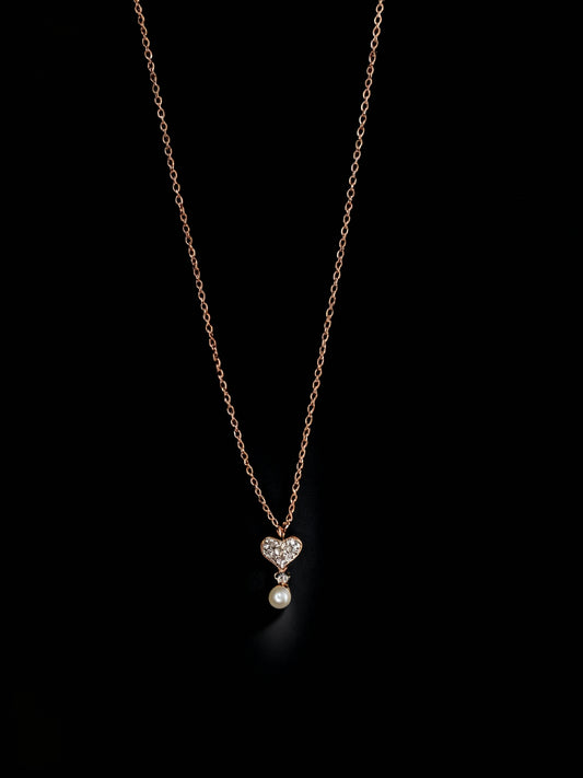 Rose Gold Pave Heart and Drop Necklace