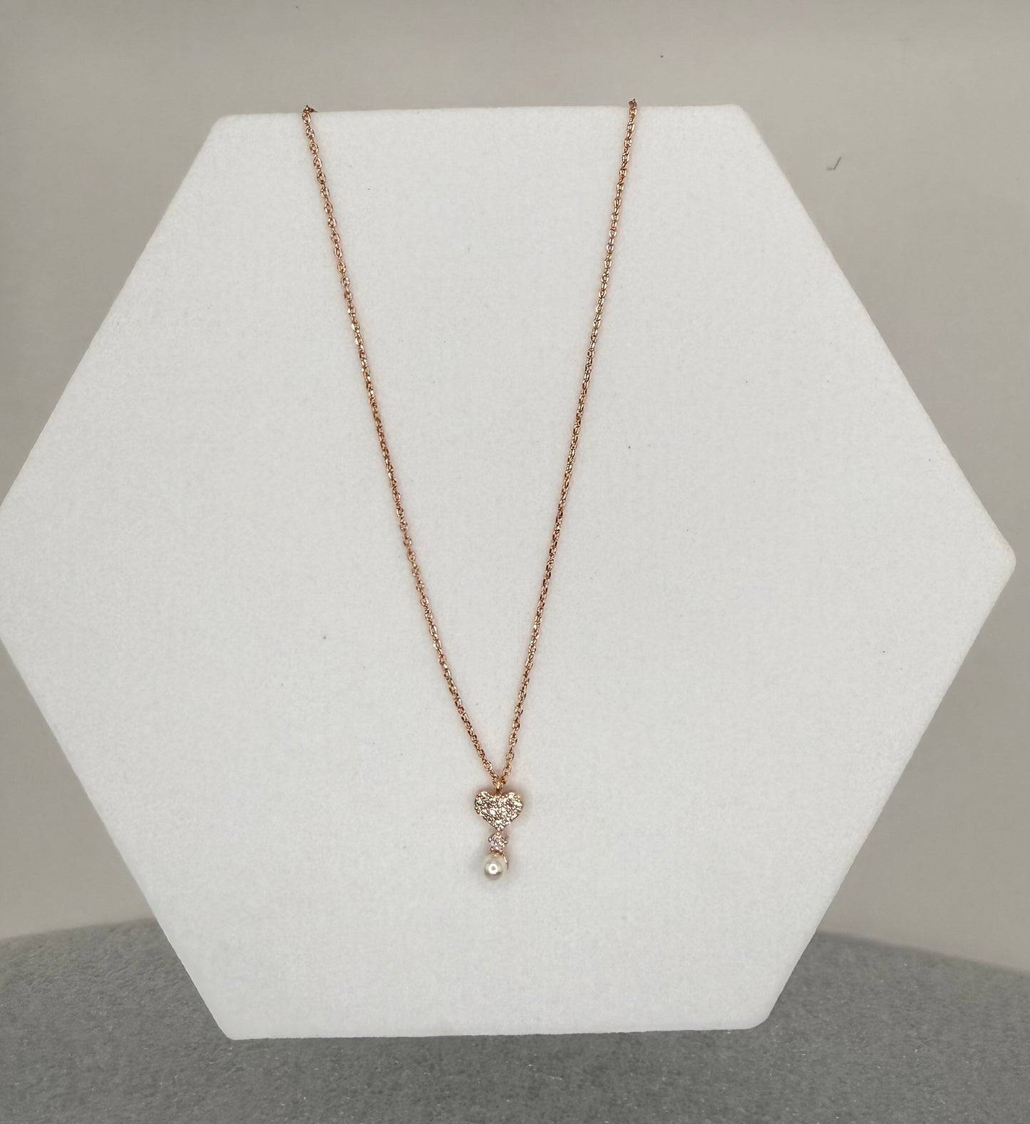 Rose Gold Pave Heart and Drop Necklace
