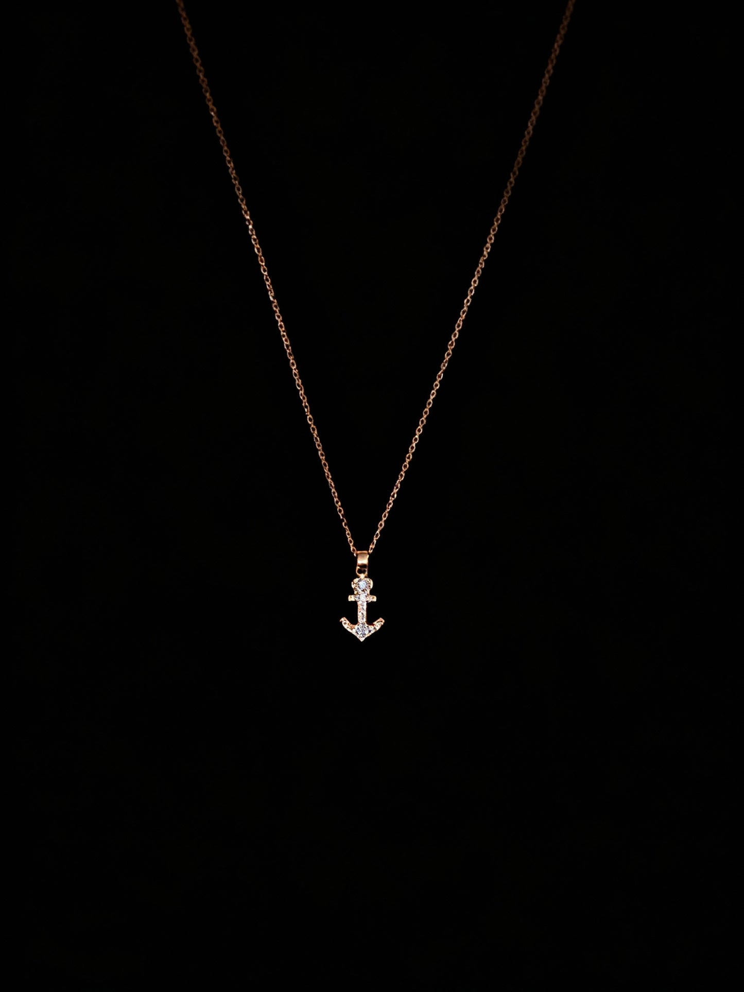 Sparkle Anchor Pendant Rose Gold Necklace