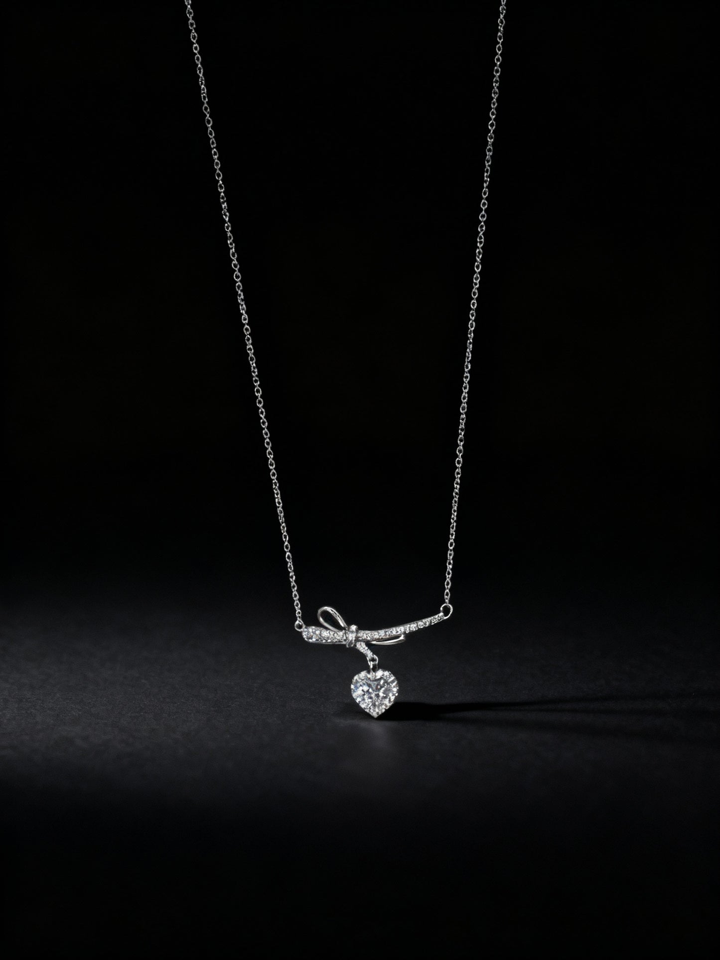 Sparkle Bow Heart Chain Necklace